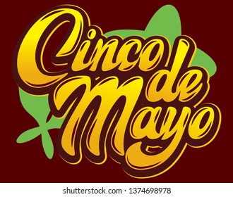 Vector template with calligraphic lettering for celebration Cinco de Mayo.