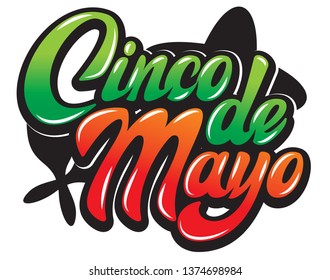 Vector template with calligraphic lettering for celebration Cinco de Mayo.