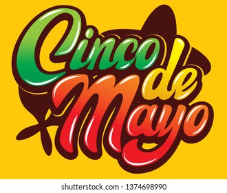 Vector template with calligraphic lettering for celebration Cinco de Mayo.