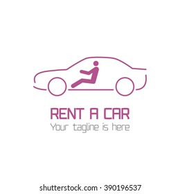 Vector template of car rental company logo, icon, emblem, sign. Graphic design element with person in the car