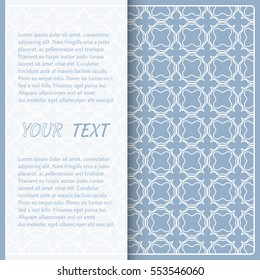 Vector template for Card or Invitation with thin line geometric background and place for the text. Tribal ethnic ornament, arabic, indian, turkish decorative design. Linear openwork wallpaper pattern