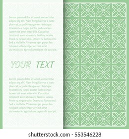 Vector template for Card or Invitation with thin line geometric background and place for the text. Tribal ethnic ornament, arabic, indian, turkish decorative design. Linear openwork wallpaper pattern