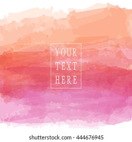 Vector template card with isolated watercolor brush strokes and gold ink spots. Pink and peach color