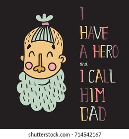vector template of a card with a man head with beard and trendy hair cut and hand lettering text