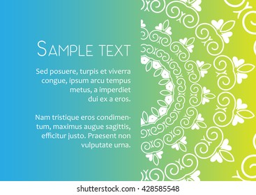 Vector template of card with mandala circular pattern, business cards or gift card. Abstract background in yellow, green and blue colors.