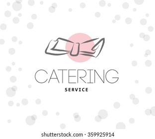 Vector template of catering company logo. Restaurant, catering, outdoor events and restaurant service insignia, food icons. Hand drawn elements.