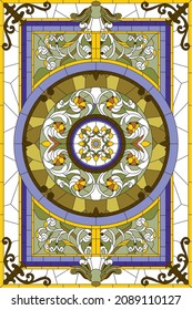 Vector template for ceiling stained glass. Classic lilac Roman pattern. European pattern for mosaic, glass painting
