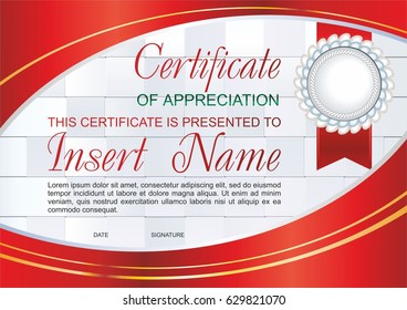 Vector template certificate of appreciation with colorful pattern and a beautiful bow, and place for text. Design usable for diploma, invitation, gift voucher, official or different awards