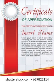 Vector template certificate of appreciation with colorful pattern and a beautiful bow, and place for text. Design usable for diploma, invitation, gift voucher, official or different awards