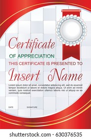 Vector template certificate of appreciation with colorful pattern and a beautiful bow, and place for text. Design usable for diploma, invitation, gift voucher, official or different awards