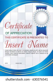 Vector template certificate of appreciation with colorful pattern and a beautiful bow, and place for text. Design usable for diploma, invitation, gift voucher, official or different awards