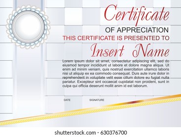 Vector template certificate of appreciation with colorful pattern and a beautiful bow, and place for text. Design usable for diploma, invitation, gift voucher, official or different awards