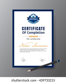 Vector template for certificate of football training academy