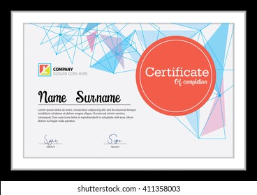 Vector template for certificate,colorful  abstract triangle, diploma layout