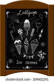 Vector template chalkboard Ice menu cafe Vintage Poster. 