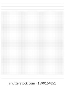 Vector template with checkered area and lines for notes, drawing, draft, plan, scheme and design. Black editable grid colomns and rows are 0,5 pt and lines are 1,0 pt. Lines are not expanded. 