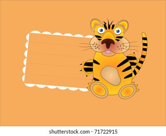 vector template for childish card with cartoon tiger