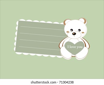 vector template for childish card with teddy-bear toy