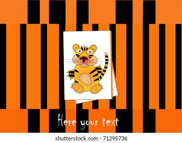 vector template for childish greeting card with cute tiger