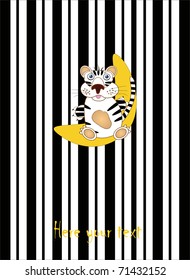 vector template for childish greeting card with cute tiger