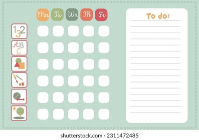 vector template for children activities with to do list for one week