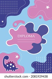 The vector template of a children's certificate for preschool, school, or art studio. The colored diploma is in a hand-drawn design on abstract shape background.