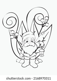 vector template for children's coloring cute gnome with flashlight for painting