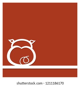 Vector template for Chinese New Year  greeting card with stylized pig (back view). Imitation of laser paper cutting