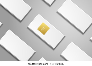 Vector template. Chocolate bars with golden frame. 