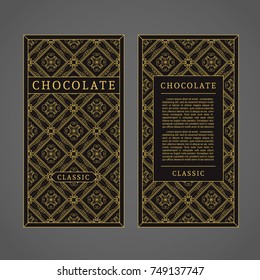 Vector template for chocolate packaging design with luxury seamless pattern