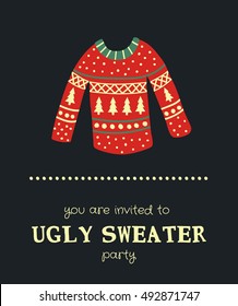 vector template of a Christmas card, illustration of a sweater and text on a dark background