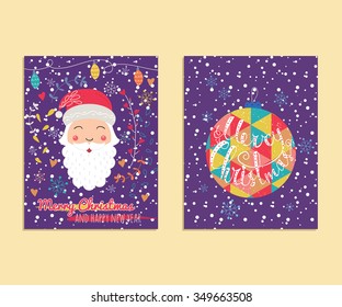 Vector template of Christmas hand drawn cards. Colorful  illustration