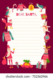 vector template of a Christmas letter to Santa Claus