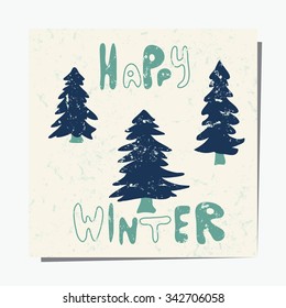 Vector template with Christmas tree. Textured  pattern for placards, brochures, posters, greeting cards, flyers, postcards. Winter greetings.
