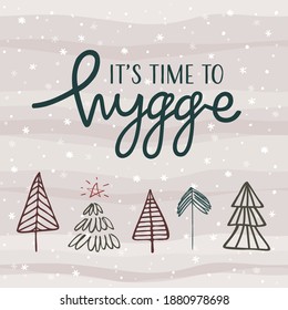 Vector template with Christmas trees and hand lettereng for card, banner, poster. EPS10