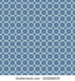 Vector template circle decorative. Vector illustration. Abstract seamless pattern polygonal and Mandala shape kaleidoscope geometry in white, gray and blue colors.
