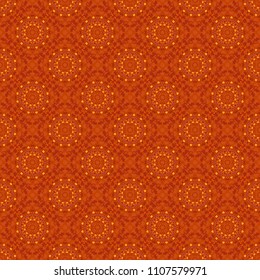 Vector template circle decorative. Vector illustration. Abstract seamless pattern polygonal and Mandala shape kaleidoscope geometry in brown, orange and red colors.