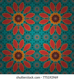 Vector template circle decorative. Vector illustration. Abstract seamless pattern polygonal and Mandala shape kaleidoscope geometry in pink, green and blue colors.