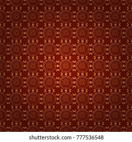 Vector template circle decorative. Vector illustration. Abstract seamless pattern polygonal and Mandala shape kaleidoscope geometry in brown, red and orange colors.