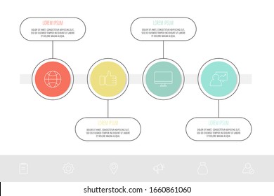 Vector template circle infographic. Business concept with 4 options and labels. Four steps for content, flowchart, timeline, levels