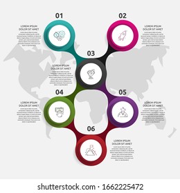 Vector template circle infographic. Business concept with 6 options and parts. Six steps for content, graph, diagrams, slideshow