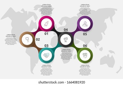 Vector template circle infographic. Business concept with 6 options and parts. Six steps for content, graph, diagrams, slideshow