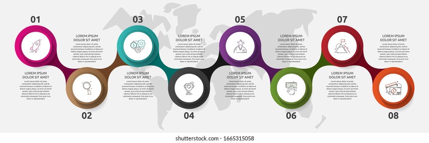 Vector template circle infographic. Business concept with 8 options and parts. Eight steps for graph, diagrams, slideshow