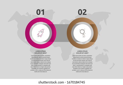 Infografía de círculo de plantilla de vectores. Concepto de negocio con 2 opciones y partes. Dos pasos para diagramas, diagrama de flujo y escala de tiempo. Ruta paso a paso