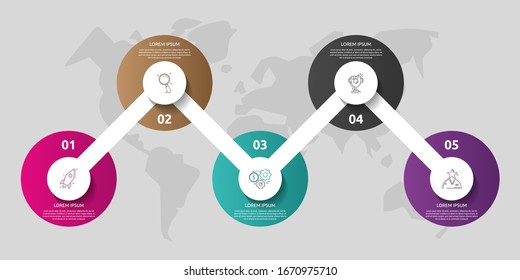 Vector template circle infographic. Business concept with 5 options and parts. Five steps for graph, diagrams, slideshow. Path step by step