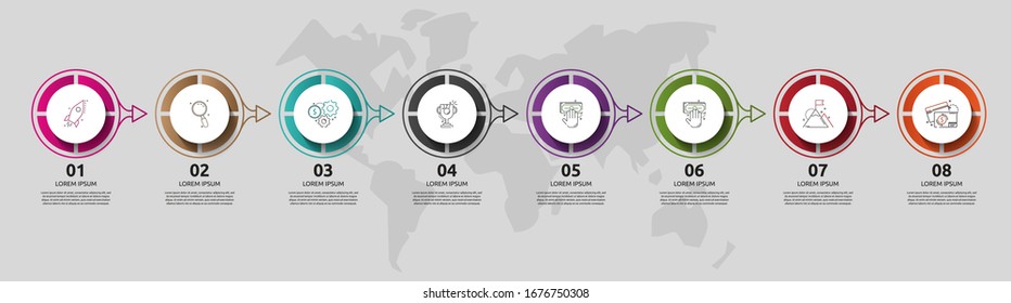 Vector template circle infographic. Business concept with 8 arrows and labels. Eight steps for graph, diagrams, slideshow