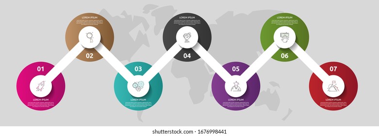 Vector template circle infographic. Business concept with 7 options and parts. Seven steps for content, flowchart, timeline, levels. Path step by step