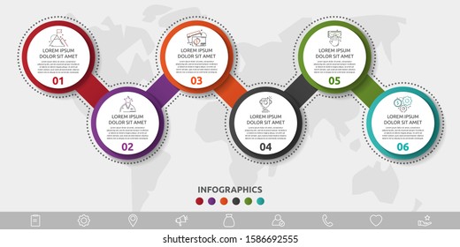Vector template circle infographics. Business concept with 6 options and parts. Six steps for content, graph, diagrams, slideshow