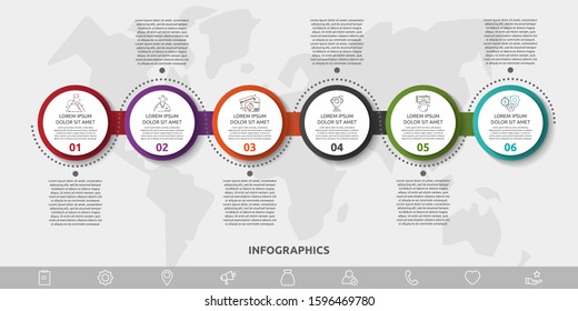 Vector template circle infographics. Business concept with 6 options and parts. Six steps for content, graph, diagrams, slideshow