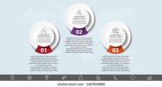 Vector template circle infographics. Business concept with 3 options and parts. Three steps for content, flowchart, timeline, levels